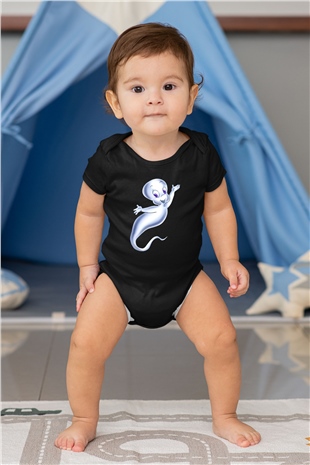 Casper the Friendly Ghost Baskılı Siyah Bebek Body - Zıbın