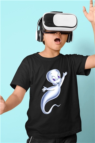 Casper the Friendly Ghost Baskılı Siyah Unisex Çocuk Tişört