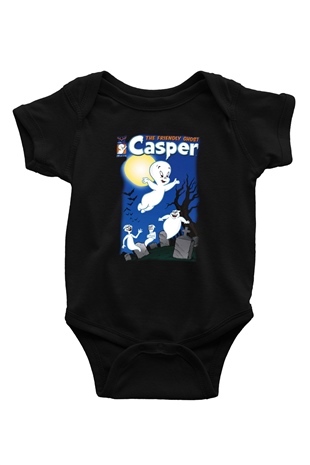Casper the Friendly Ghost Baskılı Siyah Bebek Body - Zıbın
