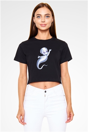 Casper the Friendly Ghost Siyah Crop Top Tişört