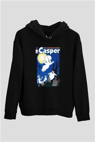 Casper the Friendly Ghost Siyah Unisex Kapüşonlu Sweatshirt