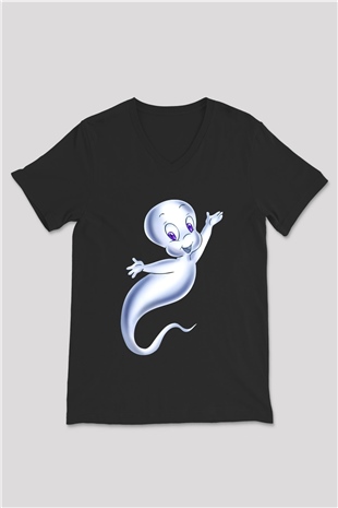 Casper the Friendly Ghost Siyah Unisex V Yaka Tişört