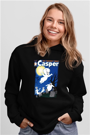 Casper the Friendly Ghost Siyah Unisex Kapüşonlu Sweatshirt