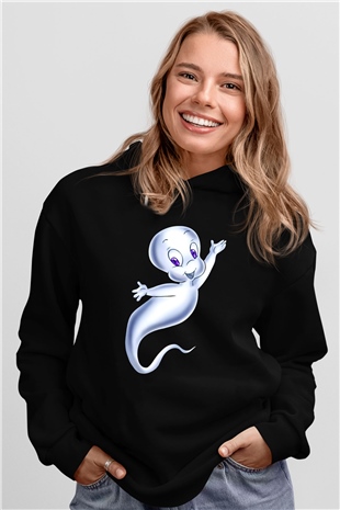 Casper the Friendly Ghost Siyah Unisex Kapüşonlu Sweatshirt
