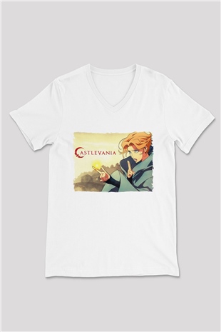 Castlevania: Lords of Shadow Beyaz Unisex V Yaka Tişört