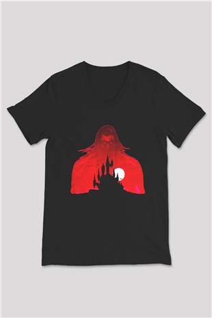 Castlevania: Lords of Shadow Siyah Unisex V Yaka Tişört T-Shirt
