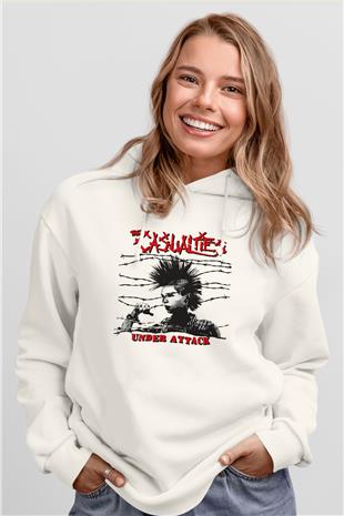 Casualties Baskılı Beyaz Unisex Kapüşonlu Sweatshirt