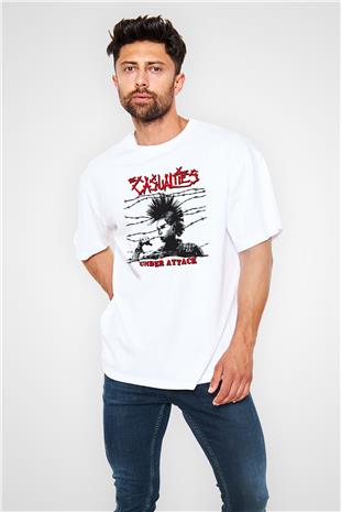 Casualties Baskılı Beyaz Unisex Oversize Tişört - Tshirt