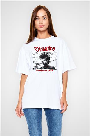 Casualties Baskılı Beyaz Unisex Oversize Tişört - Tshirt