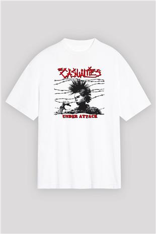 Casualties Baskılı Beyaz Unisex Oversize Tişört - Tshirt