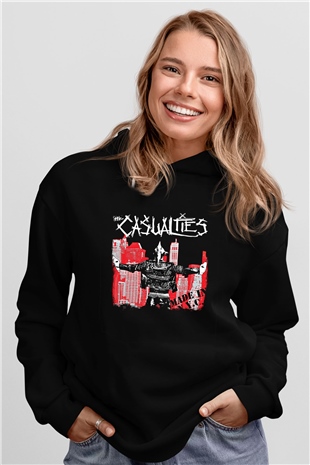 Casualties Baskılı Unisex Siyah Hoodie