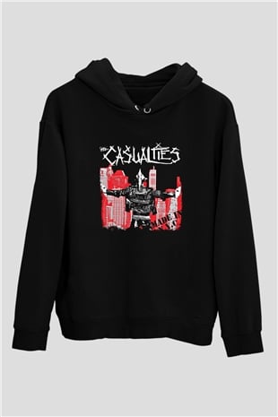 Casualties Baskılı Unisex Siyah Hoodie