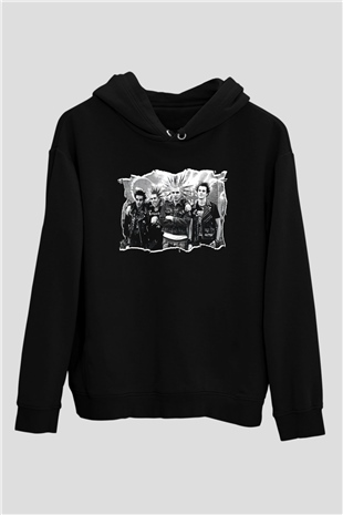 Casualties Baskılı Unisex Siyah Kapüşonlu Sweatshirt