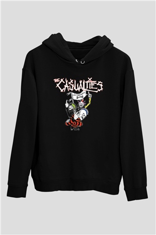 Casualties Baskılı Unisex Siyah Kapüşonlu Sweatshirt