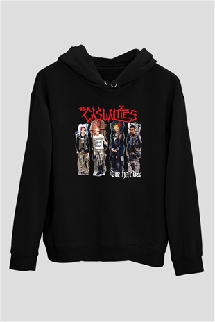 Casualties Baskılı Unisex Siyah Kapüşonlu Sweatshirt