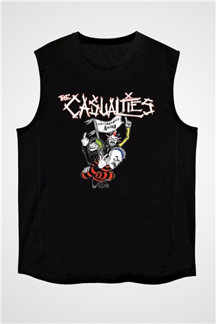 Casualties Baskılı Unisex Siyah Kolsuz Tişört - Tshirt