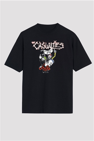 Casualties Baskılı Unisex Siyah Oversize Tişört - Tshirt