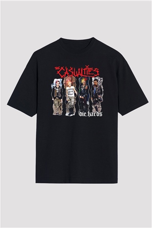 Casualties Baskılı Unisex Siyah Oversize Tişört - Tshirt