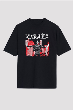 Casualties Baskılı Unisex Siyah Oversize Tişört