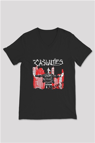 Casualties Baskılı Unisex Siyah V Yaka Tişört