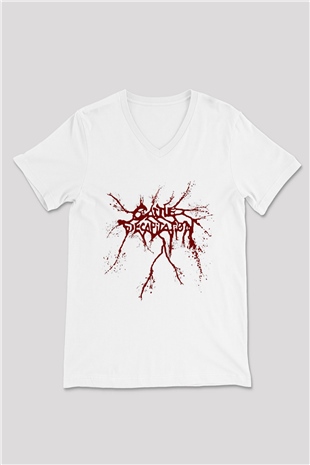 Cattle Decapitation Beyaz Unisex V Yaka Tişört T-Shirt