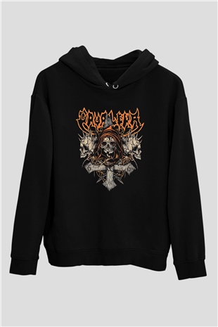 Cavalera Baskılı Unisex Siyah Kapüşonlu Sweatshirt