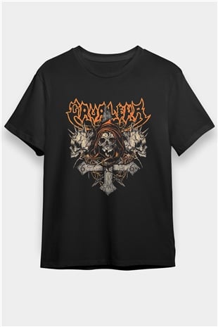 Cavalera Baskılı Unisex Siyah Tişört - Tshirt