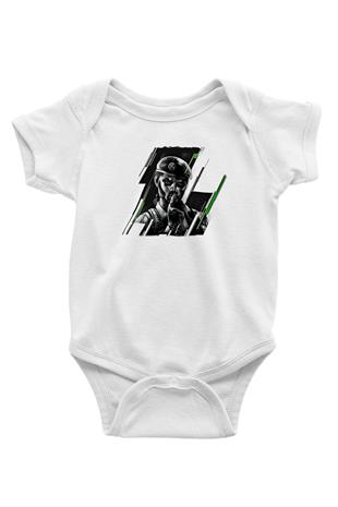 Caveira Baskılı Beyaz Unisex Bebek Body - Zıbın