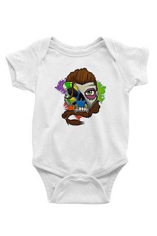 Caveira Baskılı Beyaz Unisex Bebek Body - Zıbın