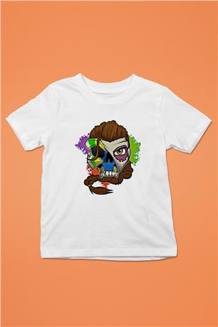 Caveira Baskılı Beyaz Unisex Beyaz Çocuk Tişört - Tshirt