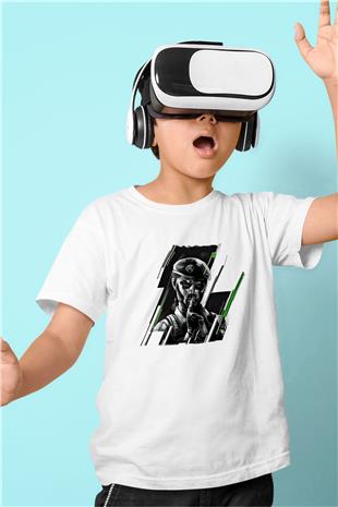Caveira Baskılı Beyaz Unisex Beyaz Çocuk Tişört - Tshirt