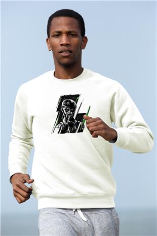 Caveira Baskılı Beyaz Unisex Sweatshirt