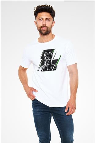 Caveira Baskılı Unisex Beyaz Tişört - Tshirt