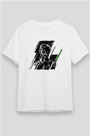 Caveira Baskılı Unisex Beyaz Tişört - Tshirt
