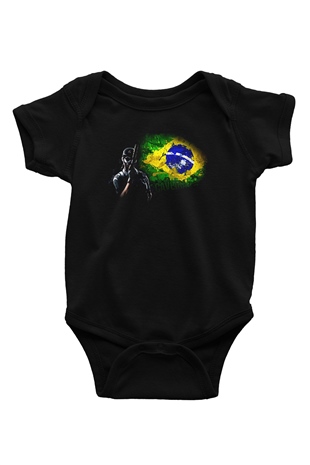 Caveira Baskılı Unisex Siyah Bebek Body - Zıbın