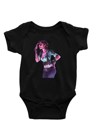 Caveira Baskılı Unisex Siyah Bebek Body - Zıbın