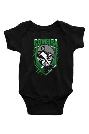 Caveira Baskılı Unisex Siyah Bebek Body - Zıbın
