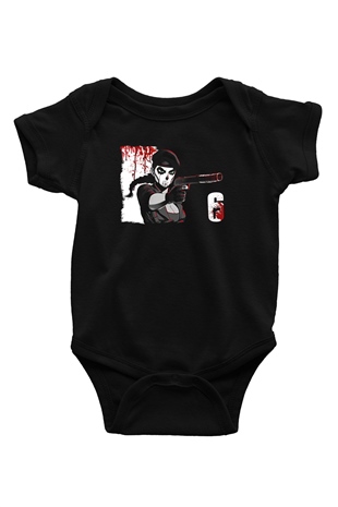 Caveira Baskılı Unisex Siyah Bebek Body - Zıbın