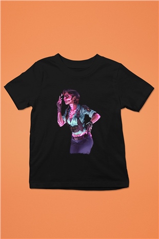 Caveira Baskılı Unisex Siyah Çocuk Tişört - Tshirt
