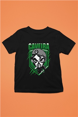 Caveira Baskılı Unisex Siyah Çocuk Tişört - Tshirt