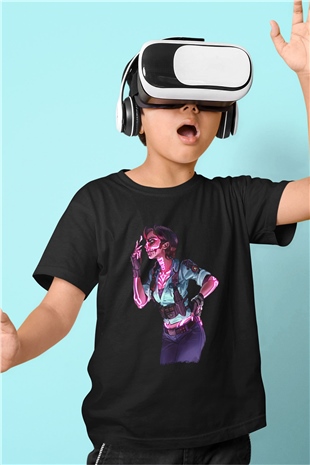 Caveira Baskılı Unisex Siyah Çocuk Tişört - Tshirt