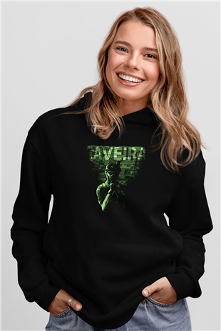 Caveira Baskılı Unisex Siyah Kapüşonlu Sweatshirt