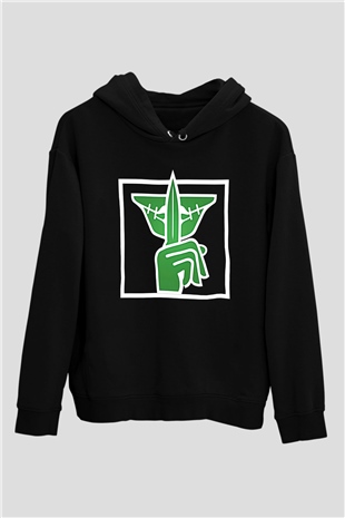 Caveira Baskılı Unisex Siyah Kapüşonlu Sweatshirt