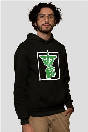 Caveira Baskılı Unisex Siyah Kapüşonlu Sweatshirt