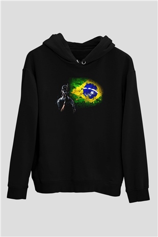 Caveira Baskılı Unisex Siyah Kapüşonlu Sweatshirt