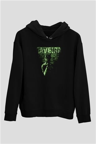 Caveira Baskılı Unisex Siyah Kapüşonlu Sweatshirt