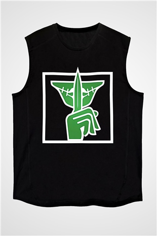 Caveira Baskılı Unisex Siyah Kolsuz Tişört - Tshirt