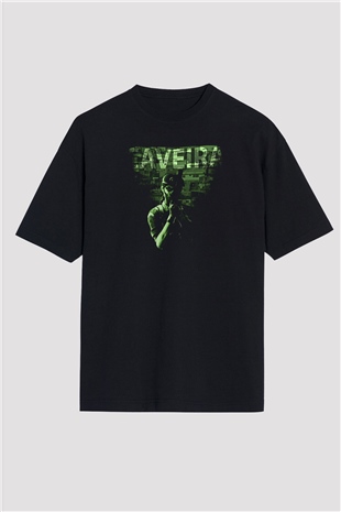 Caveira Baskılı Unisex Siyah Oversize Tişört - Tshirt