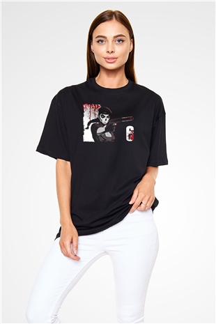 Caveira Baskılı Unisex Siyah Oversize Tişört - Tshirt