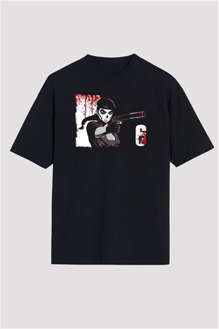 Caveira Baskılı Unisex Siyah Oversize Tişört - Tshirt
